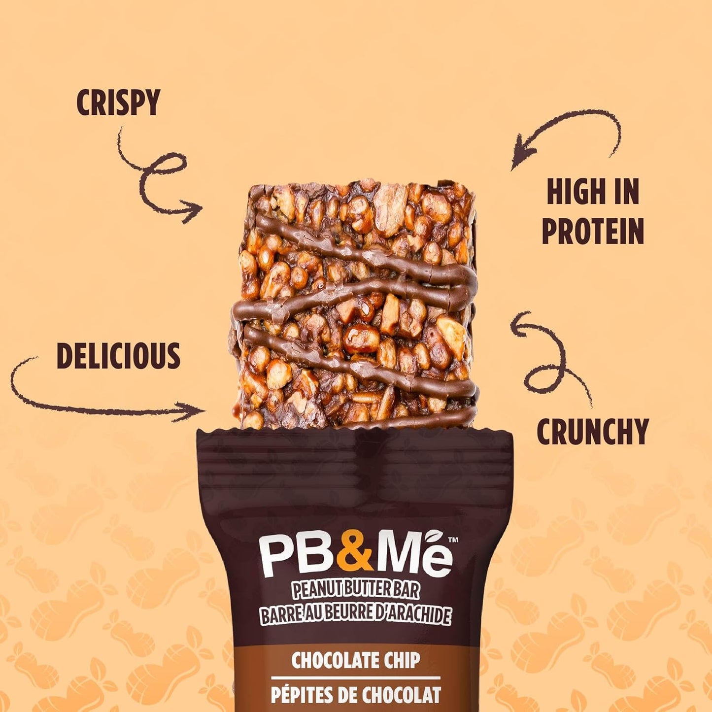 PB&Me Peanut Butter Protein Bars –Chocolate Chip, 10g Protein, Low Sugar, High Fiber, No Artificial Sweeteners or Preservatives, Meal Replacement, 5-Pack, Snack Bars for Work, Gym & Travel