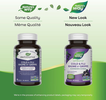 Sambucus Elderberry Cold and Flu Care Capsules, 90 Vegetarian Capsules, Non-GMO Project Verified