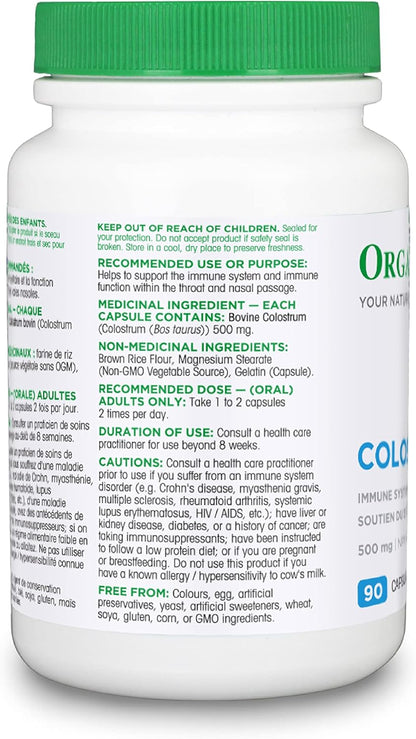 Organika 加拿大制造初乳（牛）- 免疫支持，草饲 - 180 粒