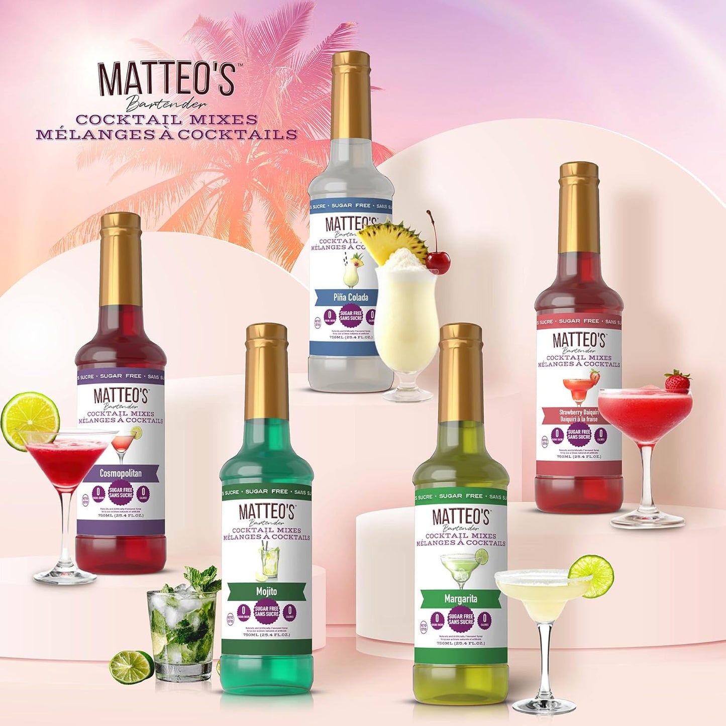 Matteo 的无糖鸡尾酒混合料 - 多种包装 - 零糖调酒师灵感鸡尾酒 - 饮料调味糖浆 - 调味糖浆 - 派对的理想选择 - 不含酒精 - 25.4 盎司，4 包