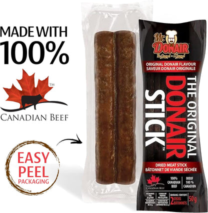 Donair Flavoured Dried Meat Stick - Made with 100% Canadian Beef - Protein Rich, Perfect for Snacks - 70 Calories Per Stick (12 x 50g pkgs - 24 sticks per box)