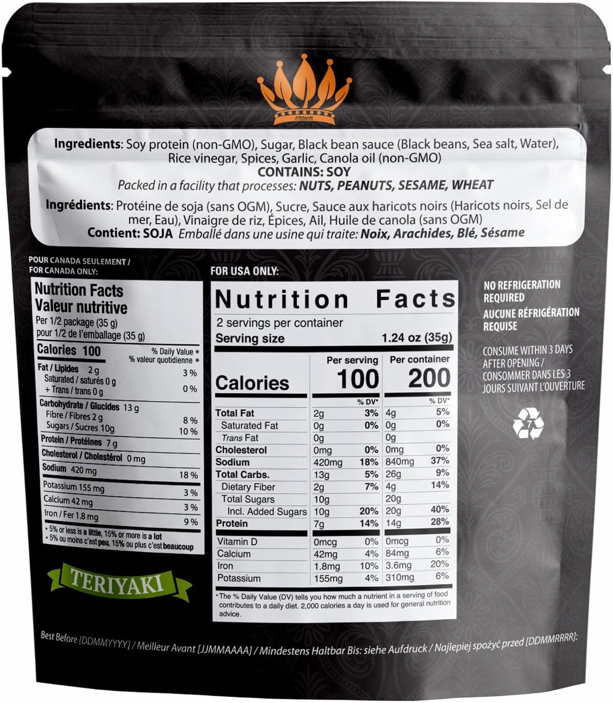 Noble Jerky Vegan Jerky, Teriyaki Flavor, 3 Pack (70g Bags)