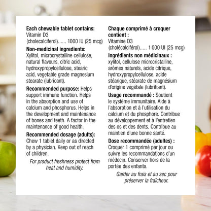 Webber Naturals 维生素 D3 1000 IU，180 片橙味咀嚼片，有助于骨骼和牙齿健康，维持身体健康