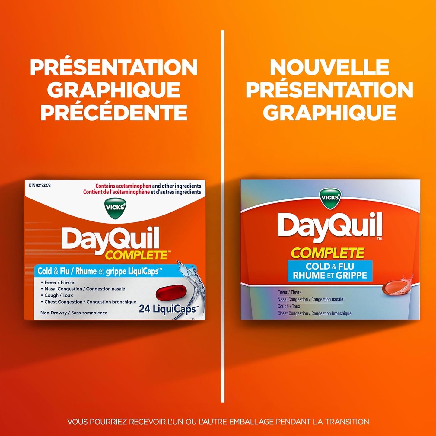 Vicks DayQuil 完全缓解感冒和流感症状及鼻塞液体胶囊，白天不瞌睡，缓解 9 种症状，36 粒