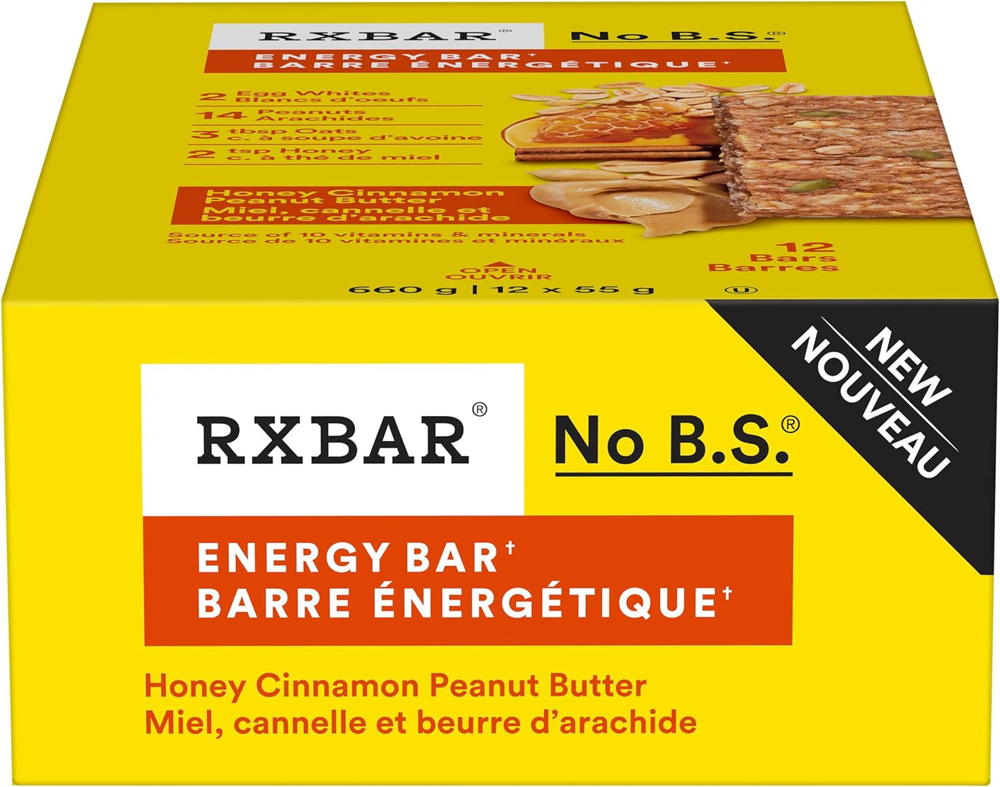RXBAR Energy Protein Bar Honey Cinnamon Peanut Butter 12x55g (Pack of 12)