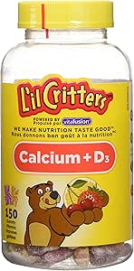 L'il Critters 鈣 + D 兒童維生素軟糖，促進健康發育，天然色素和 3 種美味口味，150 粒（2.5 個月用量）