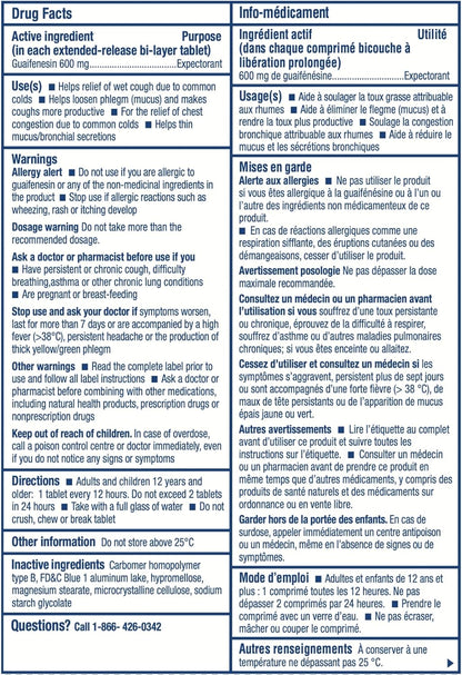 Mucinex, 胸闷，12 小时缓释双层片剂，祛痰，600 毫克，40 片