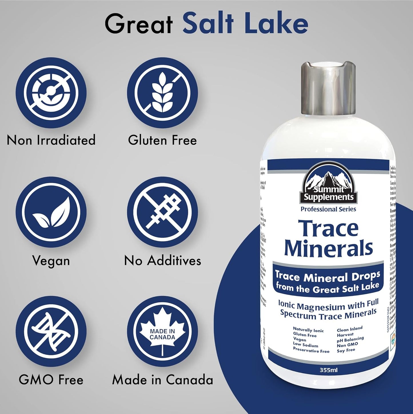 Trace Minerals Drops 355ml, 1145-Servings, Ionic Liquid Magnesium, Full Spectrum Trace Mineral, Vegan, Gluten, GMO-Free, Low Sodium, Hydration & Electrolyte Support, Proudly Canadian, Plastic Negative