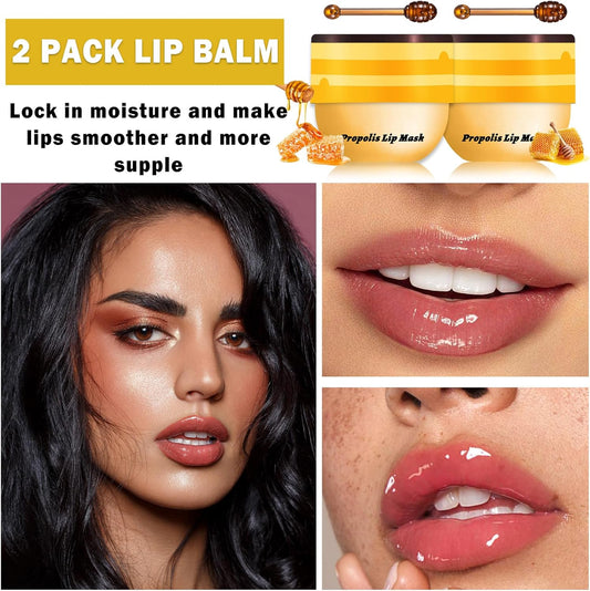NVLEPTAP 2PCS Bee Lip Balm Honey Pot Honey Lip Balm Moisturizing Honey Lip Mask Lip Care Products Bee Lip Balm with Wand