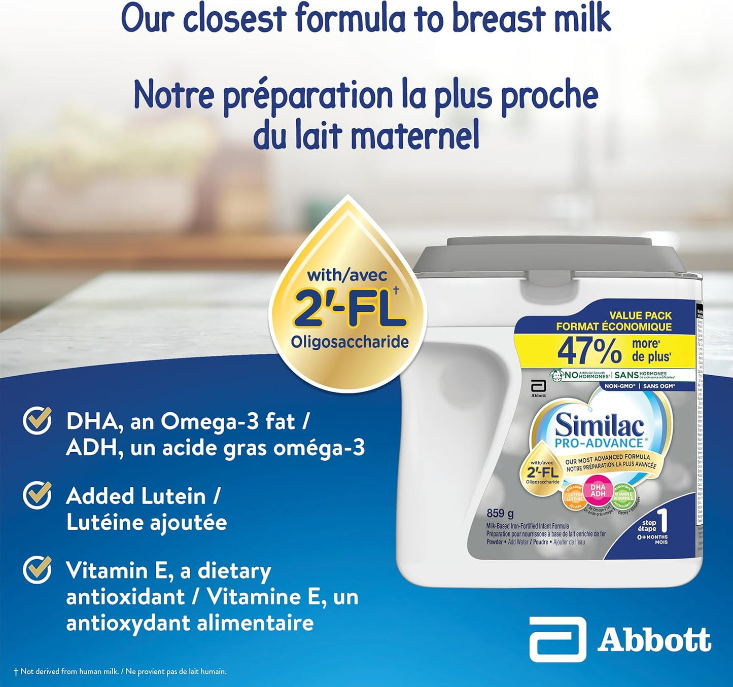 Similac Pro-Advance Step 1, Baby Formula, Our Closest Formula to Breast Milk with 2’-FL, Easy To Digest, 0+ Months, Powder, 859 g