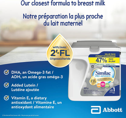Similac Pro-Advance Step 1, Baby Formula, Our Closest Formula to Breast Milk with 2’-FL, Easy To Digest, 0+ Months, Powder, 859 g