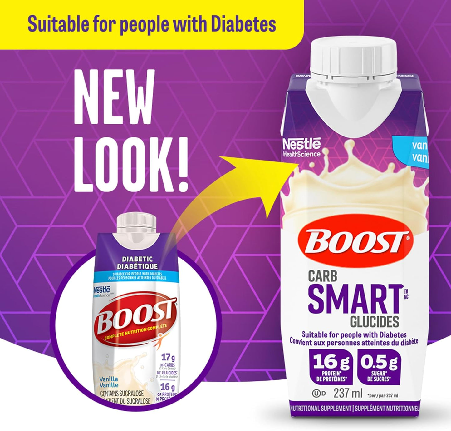 BOOST CarbSmart 香草味，高蛋白，低糖，24 种维生素和矿物质，营养补充剂，16 克蛋白质，0.5 克糖，犹太洁食，无麸质，适合糖尿病患者，24 瓶，6 公斤