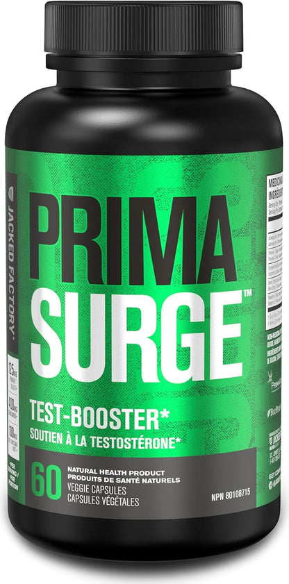 Primasurge Testosterone Booster for Men - Natural Test Supplement to Improve Vitality, Lean Muscle Growth, & Strength with PrimaVie Shilajit, Ashwagandha, & More - 60 Capsules