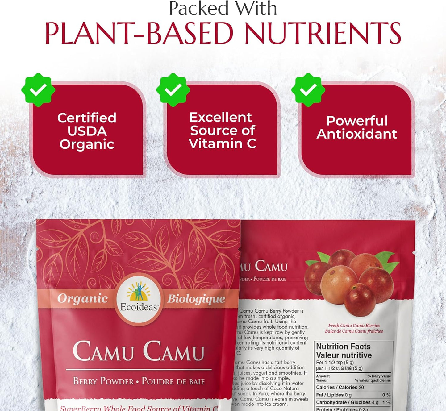 Ecoideas Organic Raw Camu Camu Berry Powder, 113g