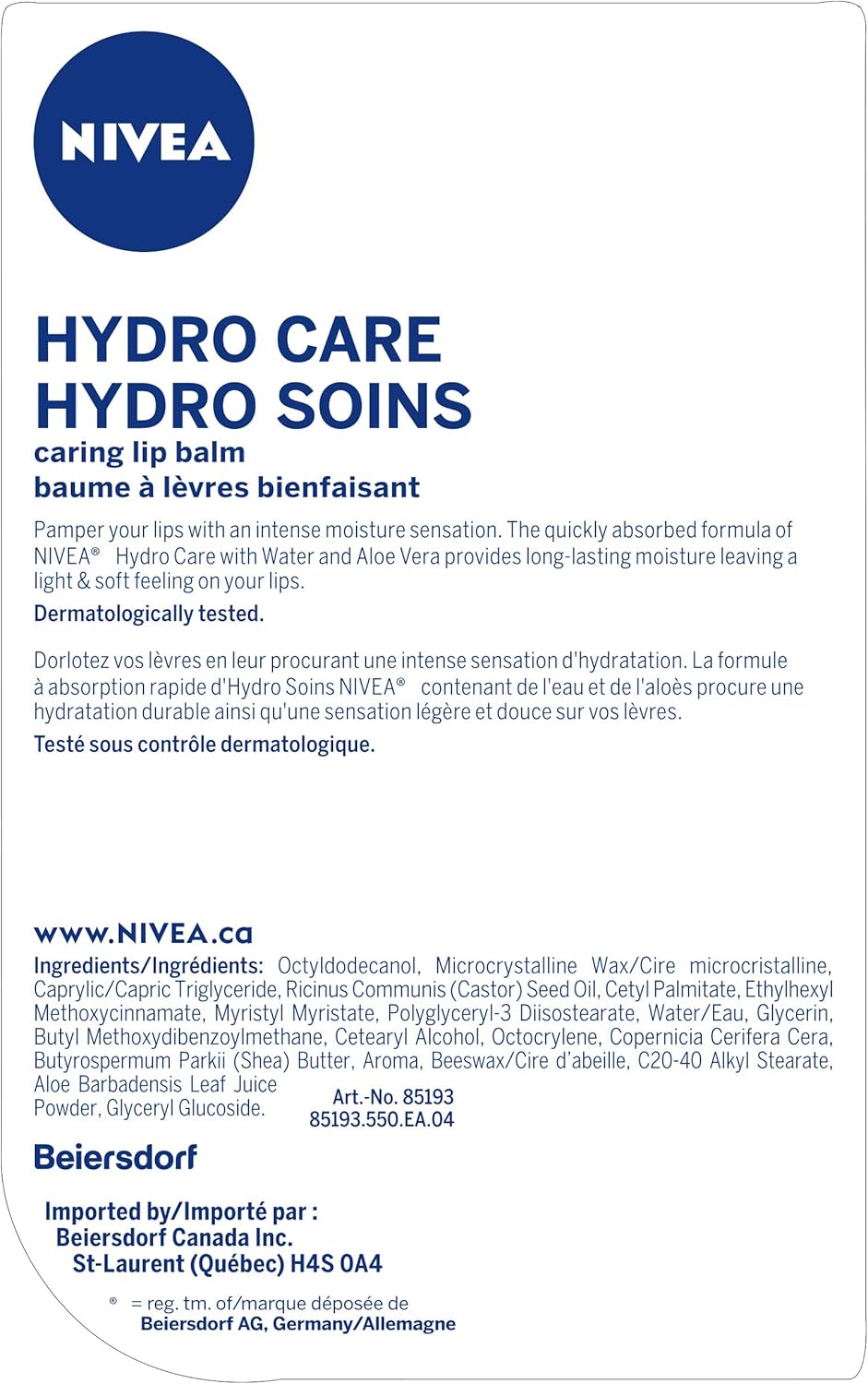 NIVEA Hydro Care 潤唇膏和 NIVEA Strawberry Shine 潤唇膏套裝（2 x 4.8g）| 24 小時保濕