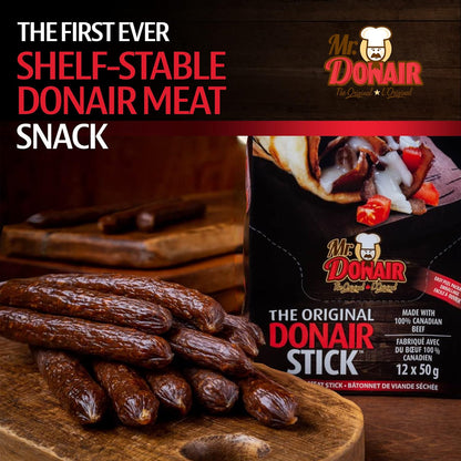 Donair Flavoured Dried Meat Stick - Made with 100% Canadian Beef - Protein Rich, Perfect for Snacks - 70 Calories Per Stick (12 x 50g pkgs - 24 sticks per box)