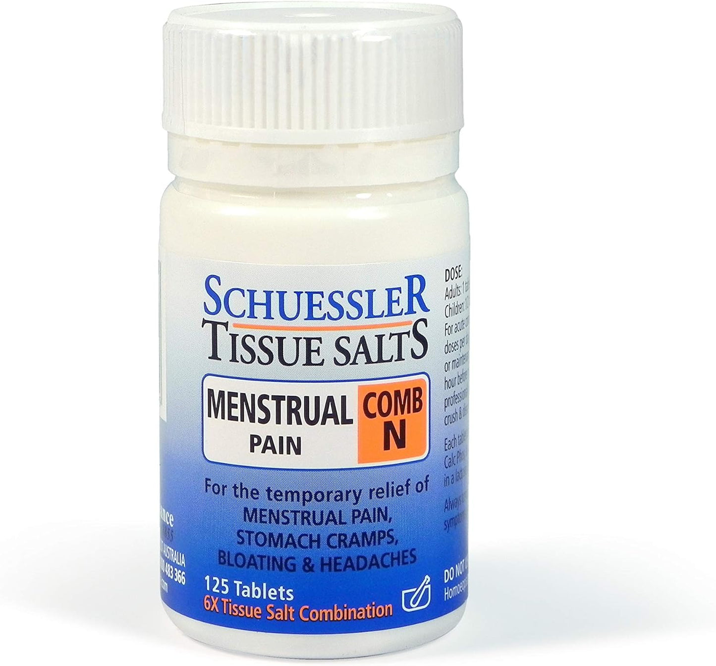 Martin & Pleasance - Schuessler Tissue Salts First Menstrual Pain Relief Pills Comb N, 125 Tablets - Period Cramp Relief, Headache Relief and Bloating Relief for Women - Menstrual Relief