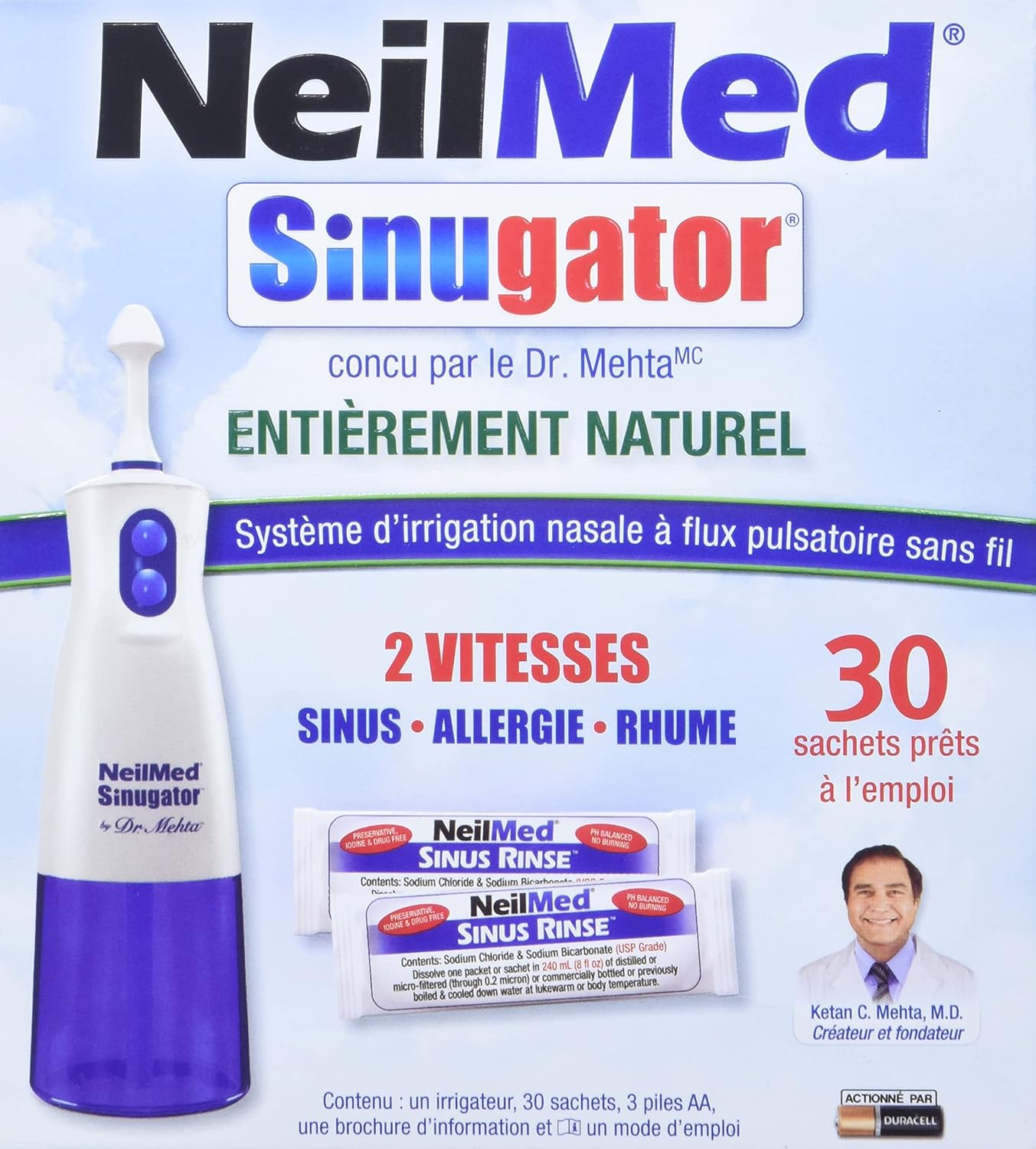 NeilMed Sinugator - 双速无绳脉动式鼻腔冲洗器 1 支