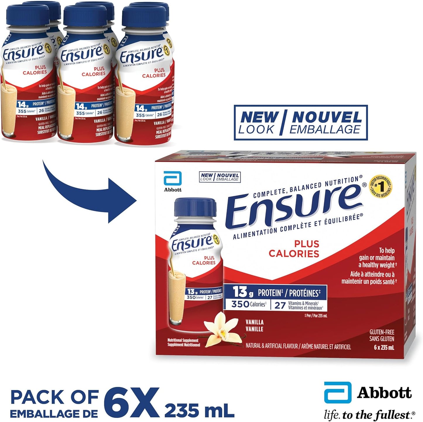 Ensure Plus Calories，营养补充奶昔，帮助健康增重或维持体重，香草味，6 x 235 毫升瓶装