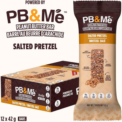 PB&Me Peanut Butter Protein Bars – Salted Pretzel, 10g Protein, Low Sugar, High Fiber, No Artificial Sweeteners or Preservatives, Meal Replacement, 5-Pack, Snack Bars for Work, Gym & Travel