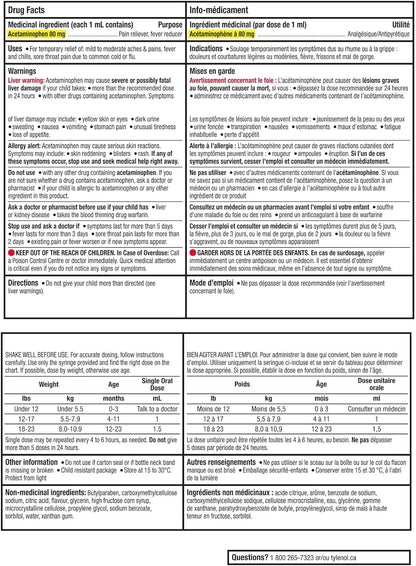 泰诺婴儿退烧和咽喉痛药，口服混悬液滴剂，缓解发烧和咽喉痛，葡萄味，24毫升