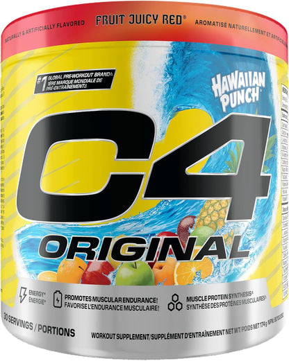 Cellucor C4 原廠運動前粉 - 男女適用無糖運動前能量 - 150 毫克咖啡因、β-丙氨酸、肌酸 - 夏威夷果汁紅，30 份
