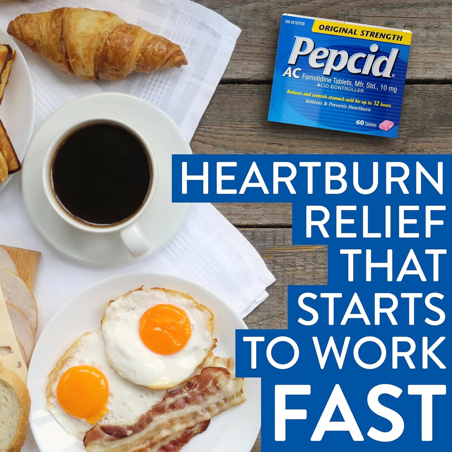 Pepcid Acid Controller Original Strength Tablets, Acid Reducer for Heartburn, Acid Reflux and Upset Stomach Relief, 60 Tablets