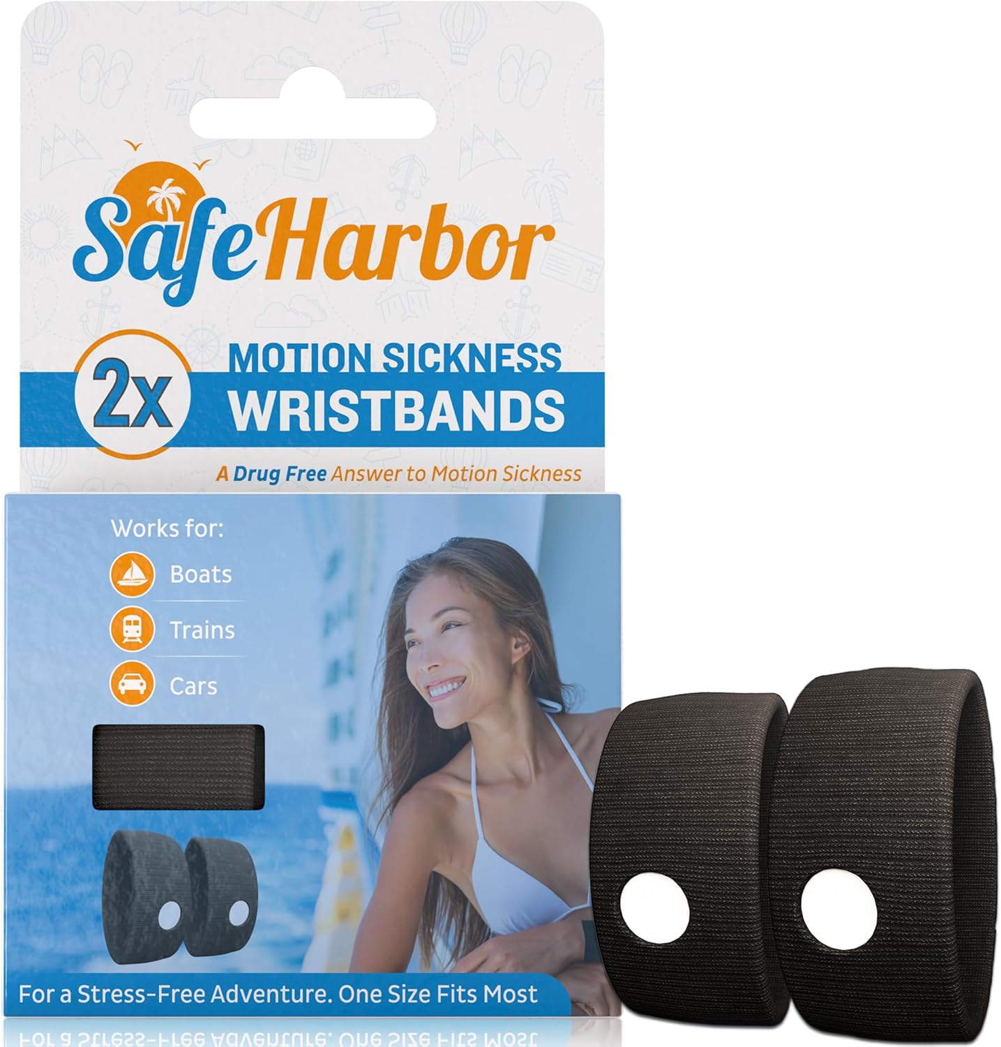 SafeHarbor Motion Sickness Wristbands | 2 Anti Nausea Travel Wrist Bands for Your Cruise Essentials | Natural Nausea Relief and Sea Sickness Bracelets for Children and Adults (2, 2, Count)
