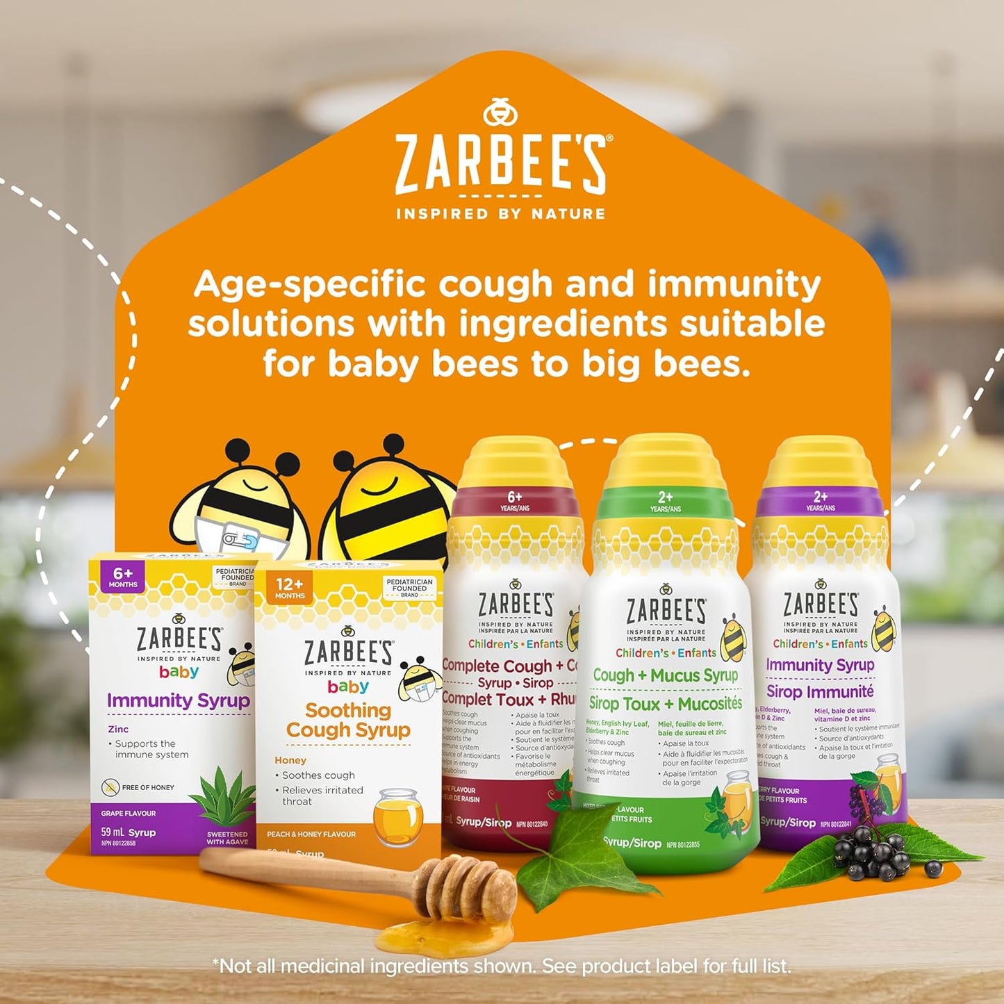 Zarbee's Baby Soothing Cough Syrup, Sore Throat Relief, Naturally Sourced Honey, Dye-Free, Peach & Honey Flavour, 59 mL