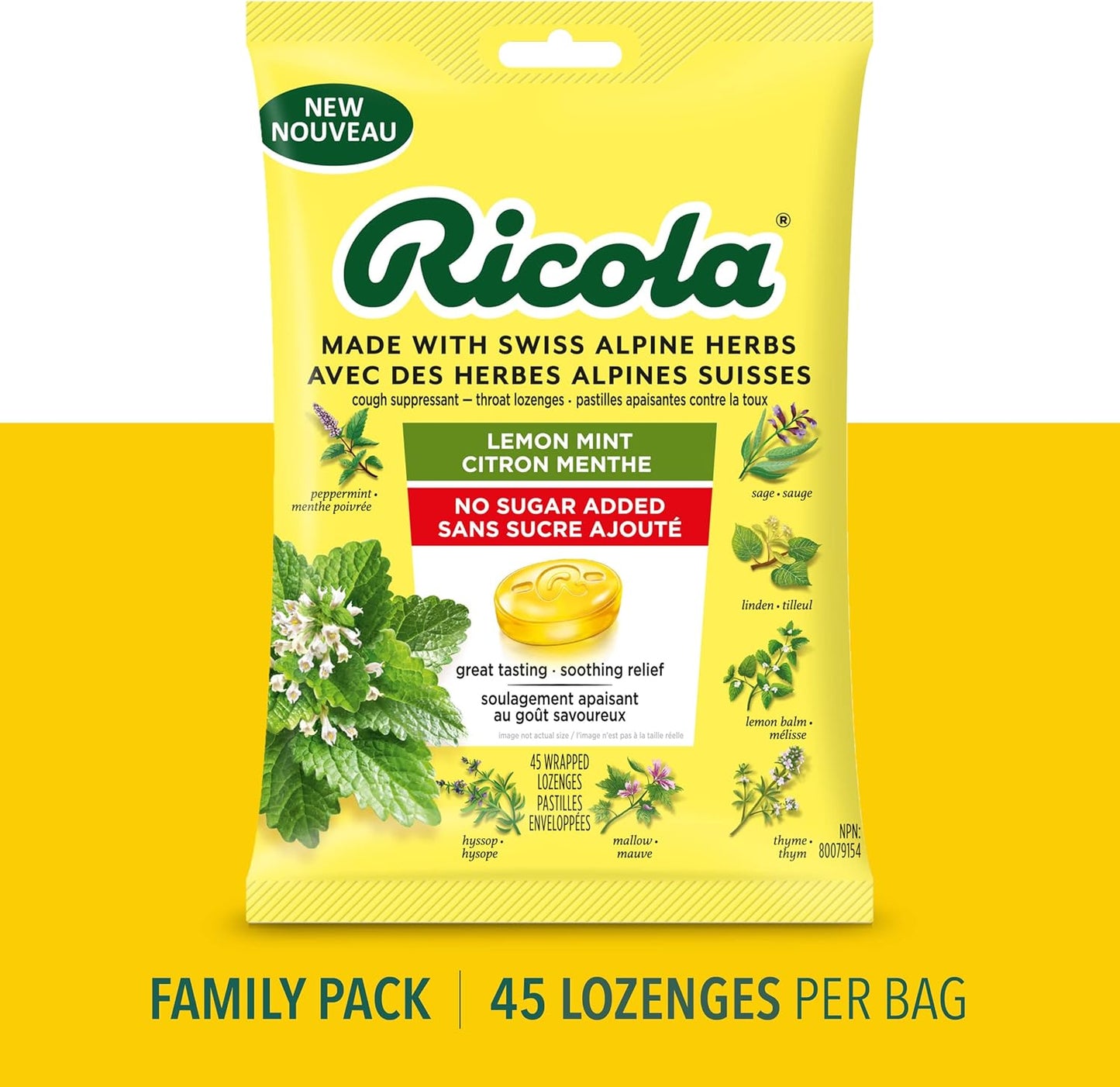 Ricola Lemon Mint No Sugar Added Throat Drops