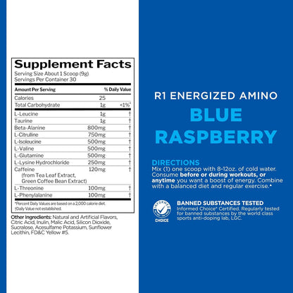 Rule 1 Energized Amino 30 serv Blue Raspberry 270 g