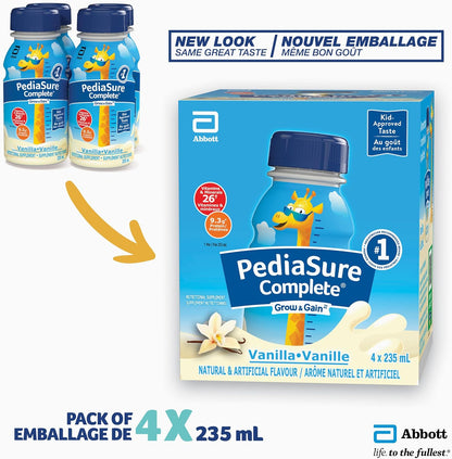 PediaSure Complete，營養補充劑，兒童營養奶昔，可作為早餐飲品，香草味，4 x 235 毫升瓶裝