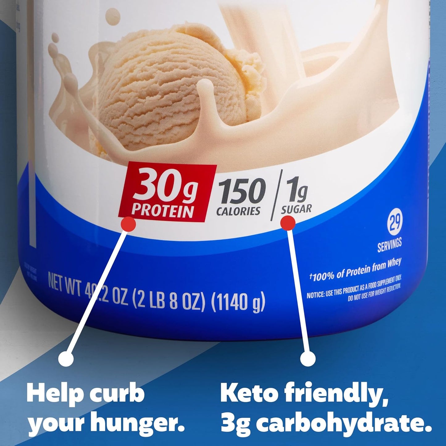 Premier Protein Protein Powder, 30g Protein, 1g Sugar, 100% Whey Protein, No Soy Ingredients, Gluten Free, Vanilla Milkshake, 29 Servings, 40.2oz