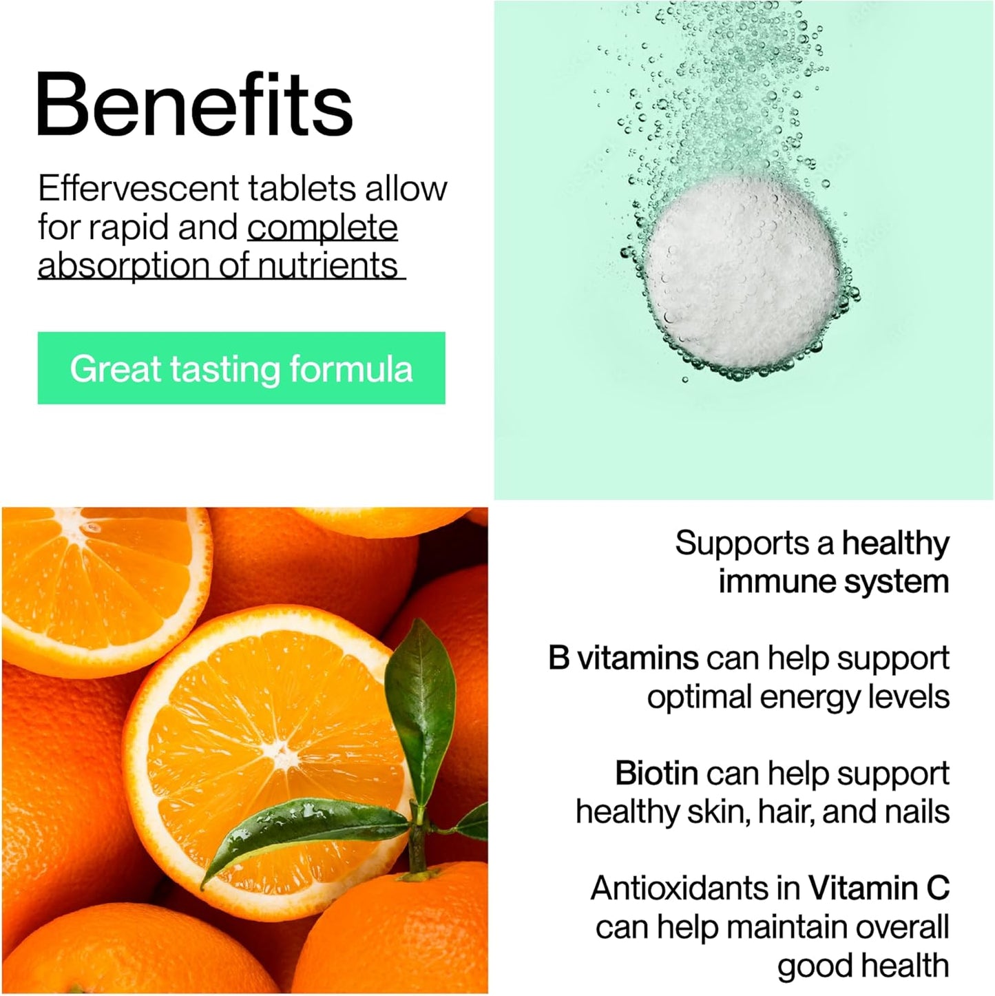 Vitaline 每日多種維生素補充劑，含生物素，適合男性和女性 - 維生素 A、C、E、B1、B2、B5、B6、B12、D3、葉酸和 β-胡蘿蔔素 - 橙子味，20 片泡騰片