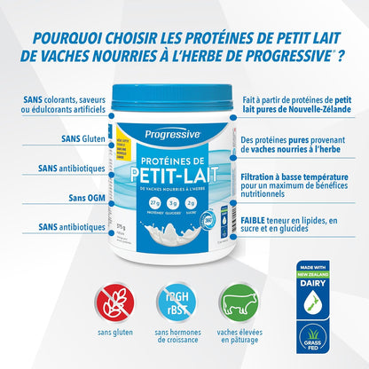 Progressive 草飼 100% 乳清蛋白粉（無味），每匙含 27 克紐西蘭乳清濃縮物，用於增肌，牧場飼養，非基因改造，加拿大製造，不含抗生素和激素，375 克