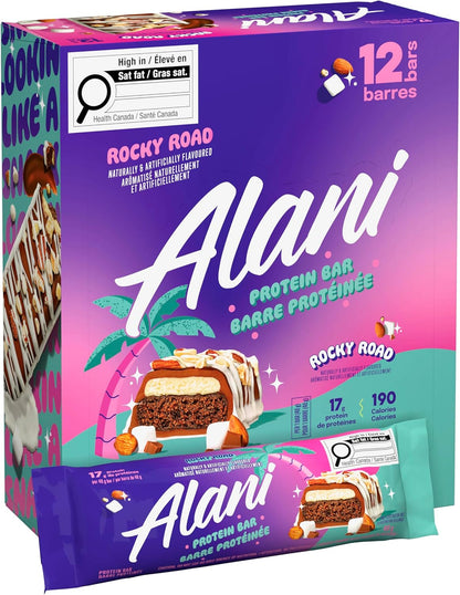 Alani Nu Protein Bars Rocky Road | High Protein Gluten-Free Bars | 16g Protein | Low-Sugar (7G) Low-Carb Healthy Snacks | 12 Individually Wrapped Bars