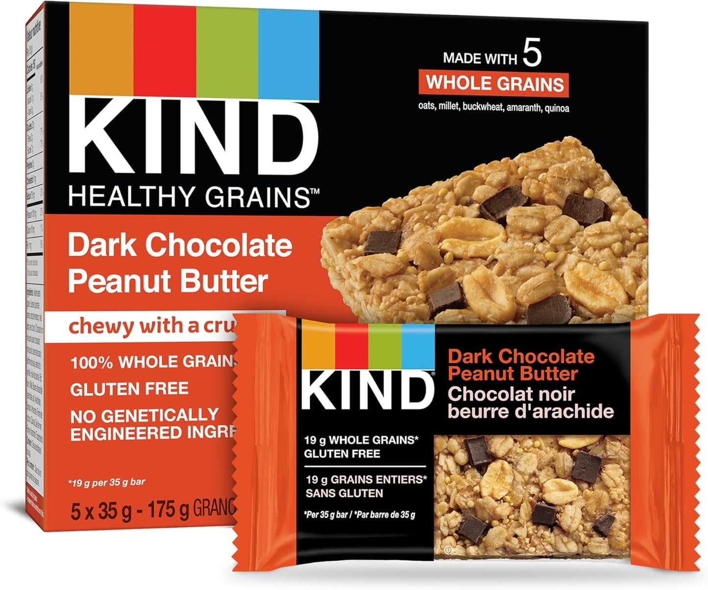 KIND Bars, Peanut Butter Dark Chocolate, Gluten Free, 40 Grams, 12 Count & Healthy Grains Bars, Peanut Butter Dark Chocolate, Gluten Free, 35 Grams, 5 Count