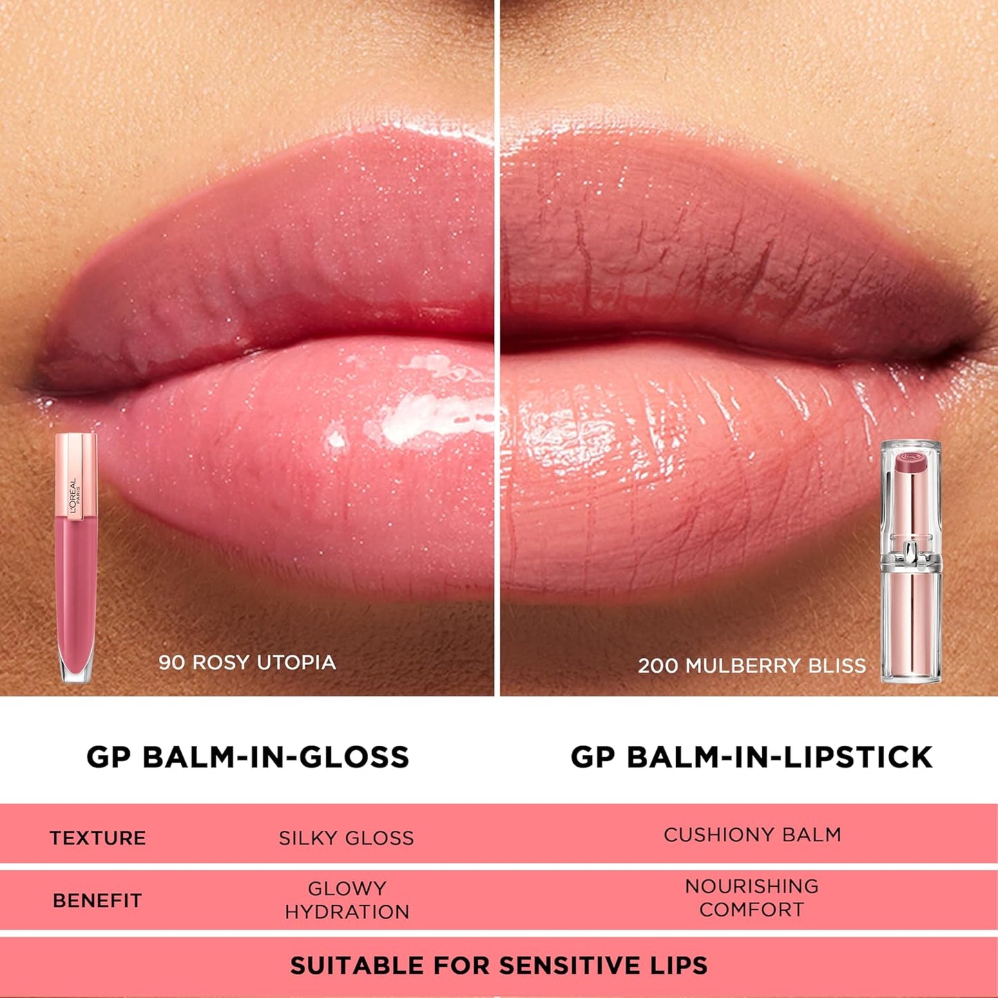 L’Oréal Paris Glow Paradise Balm-in-Gloss, Lip Balm, Non-Sticky Liquid Lip Balm with Pomegranate Extract & Hyaluronic Acid for Sensitive Lips, Dermatologist Tested, Rose Harmony, 0.23 fl. oz.