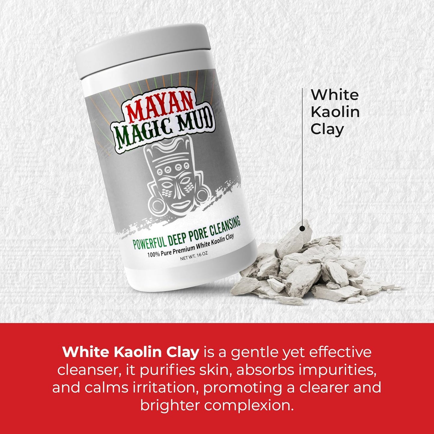Mayan Magic Mud Powerful Deep Pore Cleansing White Kaolin Clay Cleanser Unisex 16 oz