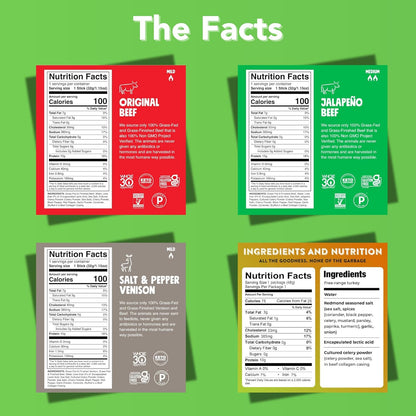 Chomp Beef Sticks, Nicks Jerky Stick, The New Primal Beef Sticks – Paleo, Keto, Gluten Free, Low Carb, High Protein, Pantry Snacks, Sugar Free, Grass-fed - Variety Keto Box (14 sticks)