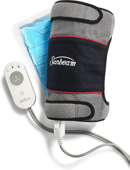 Sunbeam FlexTemp 冷熱關節敷帶，緩解疼痛，適用於肘部或膝蓋的冷熱療法，加熱墊，具有 3 種加熱設定和 2 小時自動關閉功能，灰色