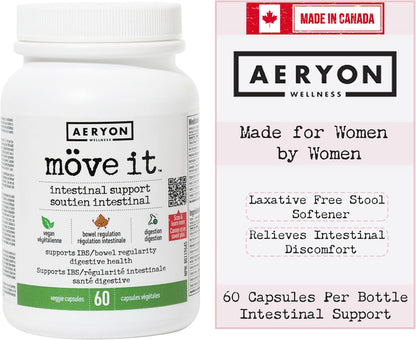 Möve it 全天然无泻药大便软化剂，Aeryon Wellness 出品 | 加拿大制造 | 含消化酶，缓解肠易激综合征 (IBS) | 缓解腹胀，恢复肠道健康 | 天然结肠清洁剂（60 粒素食胶囊）