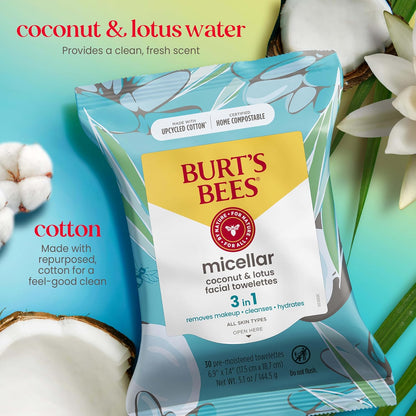 Burt's Bees 胶束清洁湿巾，男女通用 - 30 片装