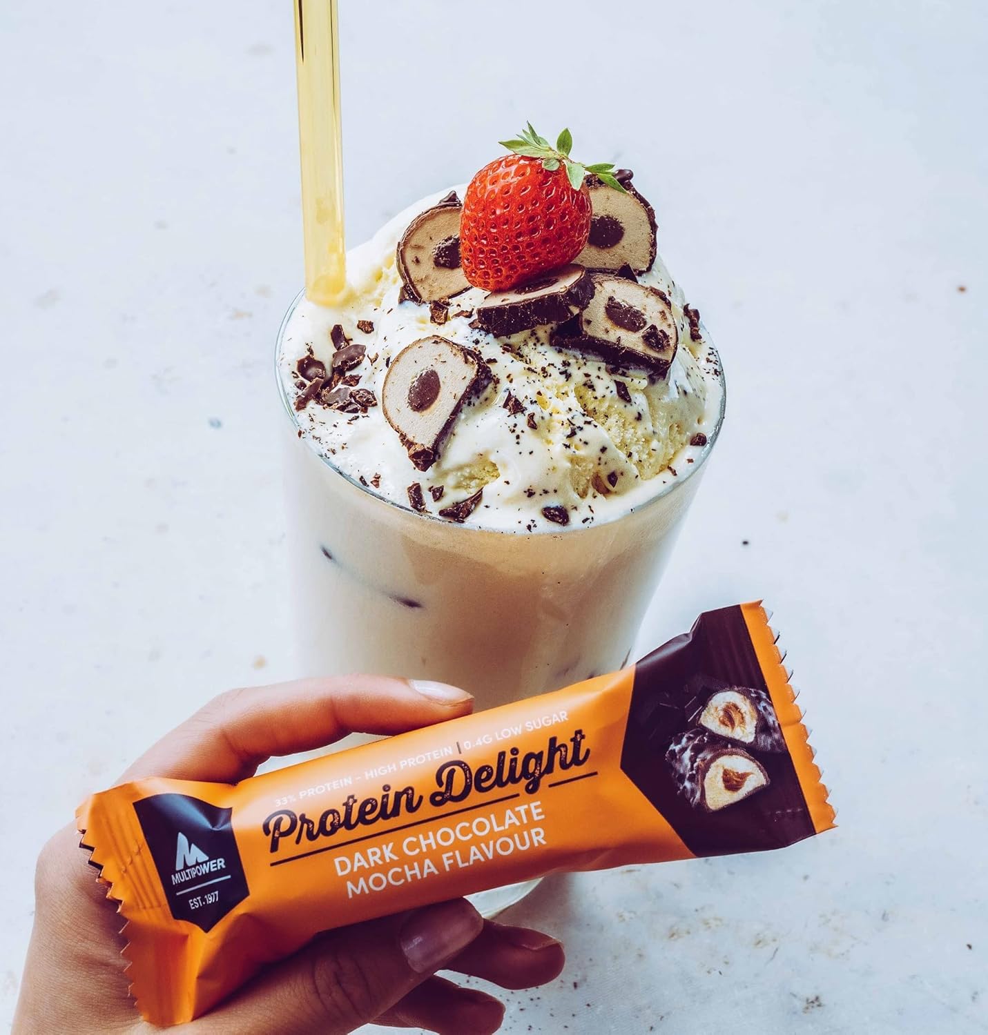 Multipower Protein Delight Bar - Dark Chocolate Mocha Flavor - High-Protein Snack Bar - 35g Bars (18 Pack)