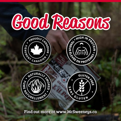 McSweeney's 原味 L'il Peps 干腌意大利辣香肠。100% 加拿大制造，天然烟熏，高蛋白零食，无麸质肉类零食，无需冷藏。150 克（10 包）