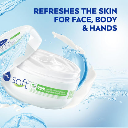 NIVEA Soft All-Purpose Moisturizing Cream, Face, Hand and Body Cream, Non-Greasy, Lightweight Moisturizer Provides 48-Hour Hydration for All Skin Types, 200mL