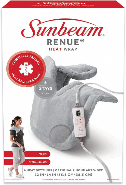 Sunbeam Renue Heat Wrap, Neck and Shoulder Tension Relief Heating Pad, Grey