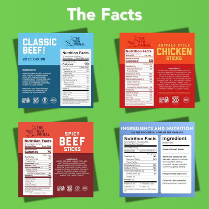 Chomp Beef Sticks, Nicks Jerky Stick, The New Primal Beef Sticks – Paleo, Keto, Gluten Free, Low Carb, High Protein, Pantry Snacks, Sugar Free, Grass-fed - Variety Keto Box (14 sticks)