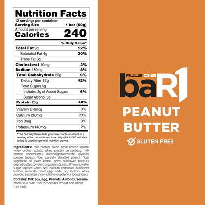 Rule 1 Bar1 12 pk Peanut Butter 1.59 lbs