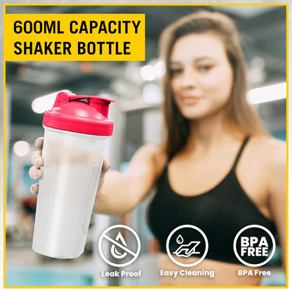 Everlast FIT 600ML 摇摇杯 - 防漏 - 摇摇杯带螺旋搅拌球，不含 BPA/DEHP，易于清洁，非常适合混合蛋白质奶昔。（红色）
